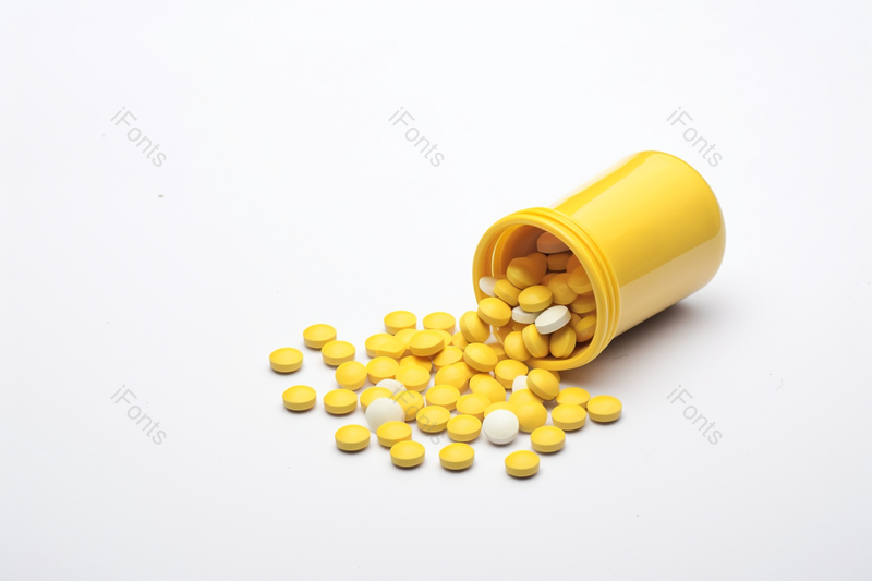 黄色塑料瓶洒出的颗粒药,高清,摄影图,摄影图片,图片大全,摄影图免费下载
